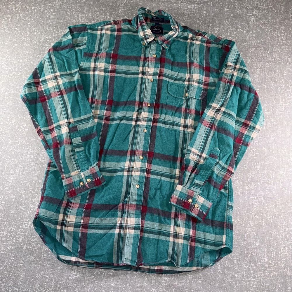 Allen Solly Shirt‎ Mens Medium Green Kirk Flannel Plaid Button Up Casual Fall